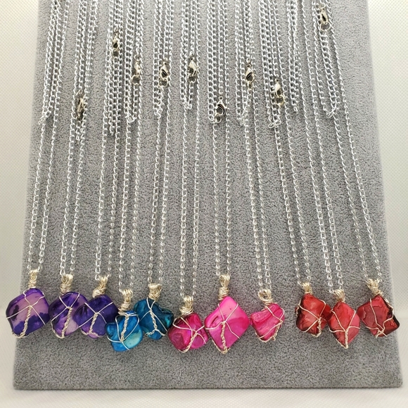 Wire Wrapped Colored Stone Necklace - Picture 1 of 3